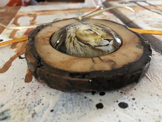 Wood and 1.5 or 2 glass cabochon art glass ornaments Grizzly Raccoons Owl Frog