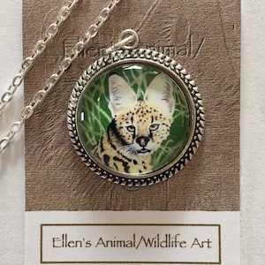 Serval Necklace, Serval Pendant, Jewelry, wildcat art, wildcat necklace, animal lover, wildlife