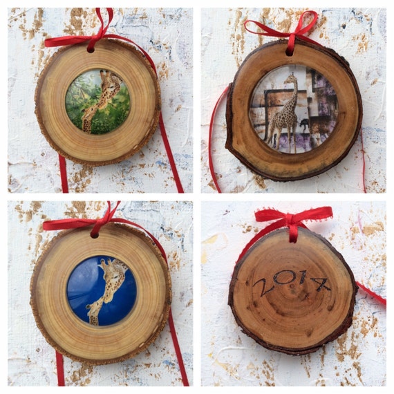 Wood and 1.5 or 2 glass cabochon art glass ornaments Grizzly Raccoons Owl Frog