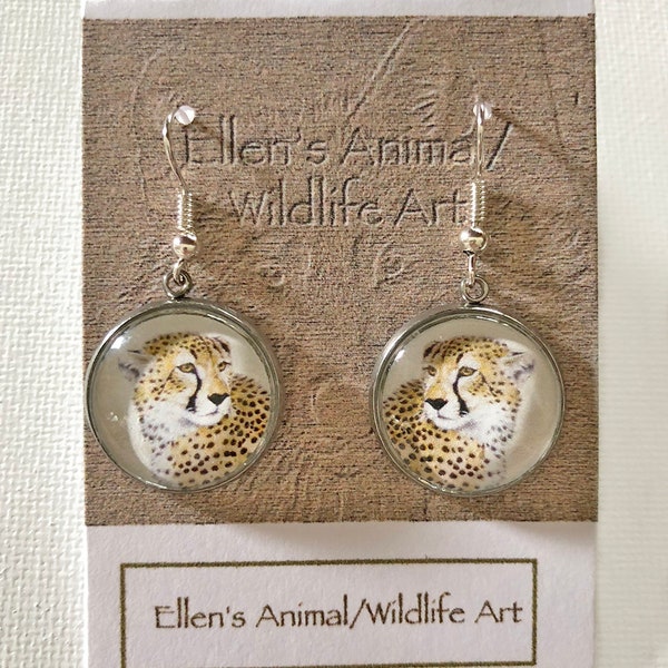 Cheetah earrings, cheetah jewelry, wildlife jewelry, wildlife earrings, cheetah art, Animal Lover, Big Cat Jewelry