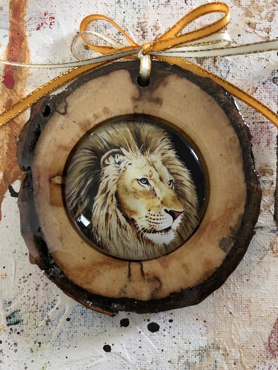 Wood and 1.5 or 2 glass cabochon art glass ornaments Grizzly Raccoons Owl Frog