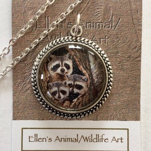 Raccoons necklace, raccoons pendant, raccoon jewelry, animal lover, animal necklace, wildlife jewelry, raccoon art, raccoon, wearable art