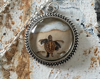 Baby Sea Turtle Pendant Necklace, Ocean Animal Jewelry