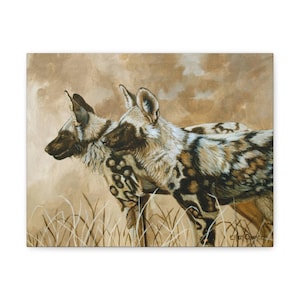 African wild dogs "Painted Sunset" Painted wolf, African Hunting dog, wild life, Print, wall art, Canvas Gallery Wraps