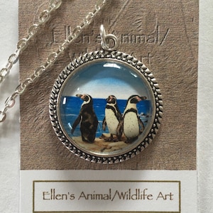 Penguin necklace, Penguin Pendant, Penguin Jewelry, Humboldt, animal lovers, Wildlife art, Penguin art