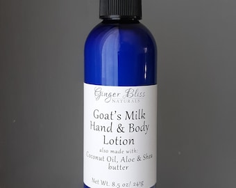 Goat's Milk Lotion ~ with Aloe Vera, Coconut Oil, Shea butter ~ 8oz Pump ~ Natural Hand & Body Moisture
