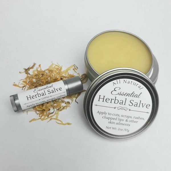 Herbal Salve~ Made with Essential Oils. Moisturizing, herbal, natural remedy. Coconut oil, calendula, vitamin e, frankincense oil