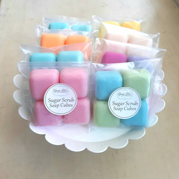 Favors 25- Bulk Sugar Scrub Soap Cubes~ 25 wrapped bags of cubes or stars. Customize. Bridal, Baby, Shower, Wedding, Soap Favor, Cheap