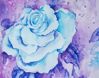 Watercolor Art, Watercolor Roses, Colorful Art, Colorful Watercolor, Nature Art, Original Art, Floral Art, Rose Watercolor, Blue Rose