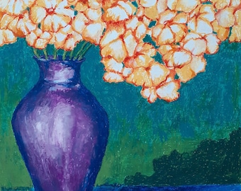 Oil Pastel Flowers, Floral Art, Botanical Art, Wall Art, Nature Art, Colorful Oil Pastel Art, Floral Oil Pastel, Botanical Oil Pastel