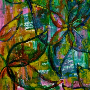 Abstract Flower Art, Small Oil Pastel Drawing, Wall Art, Nature Art, Abstract Art, Original Oil Pastel, Colorful Abstract, Floral Drawing