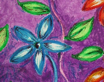 Small Flower Drawing, Oil Pastel Flowers, Original Oil Pastel Drawing, Nature Art, Wall Art, Flower Art, Abstract Flowers, Oil Pastel Art