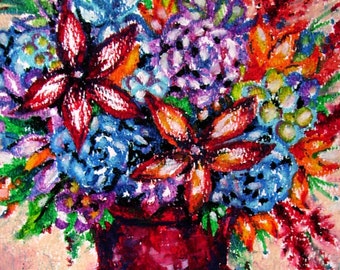 Floral Art, Oil Pastel Flowers, Colorful Flowers, Original Drawing, Oil Pastel Drawing, Wall Art, Nature Art, Home Decor, Still Life Drawing