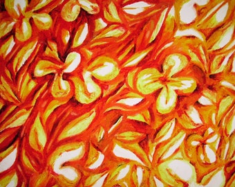 Sun Kissed Flowers, Abstract Flower Drawing, Orange Flowers, Oil Pastel Drawing, Wall Art, Nature Art, Original Drawing, Orange Drawing
