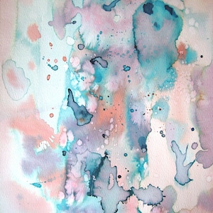 Watercolor Abstract Painting, Small Abstract, Original Abstract, Original Painting, Wall Art, Blue Painting, Pink Painting, Abstract Art