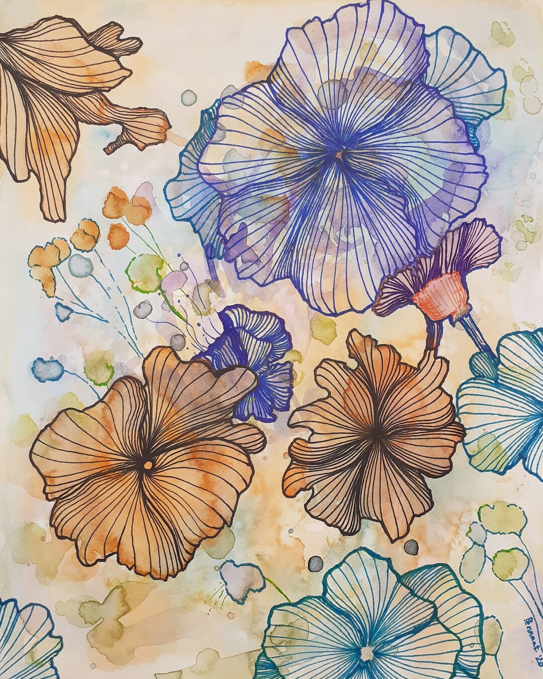 Floral Art, Flower Art, Zen Doodle Art, Original Art, Wall Art