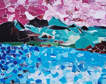 コラージュアート、コラージュ風景、風景画、自然アート、室内装飾、壁