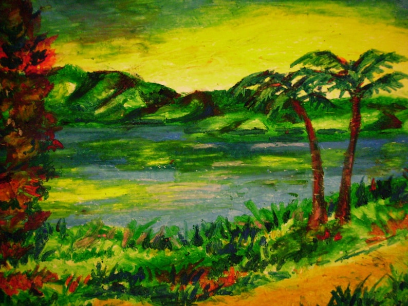 Oil Pastel Landscape Drawing Original 14x17 on Bristol Board Etsy
