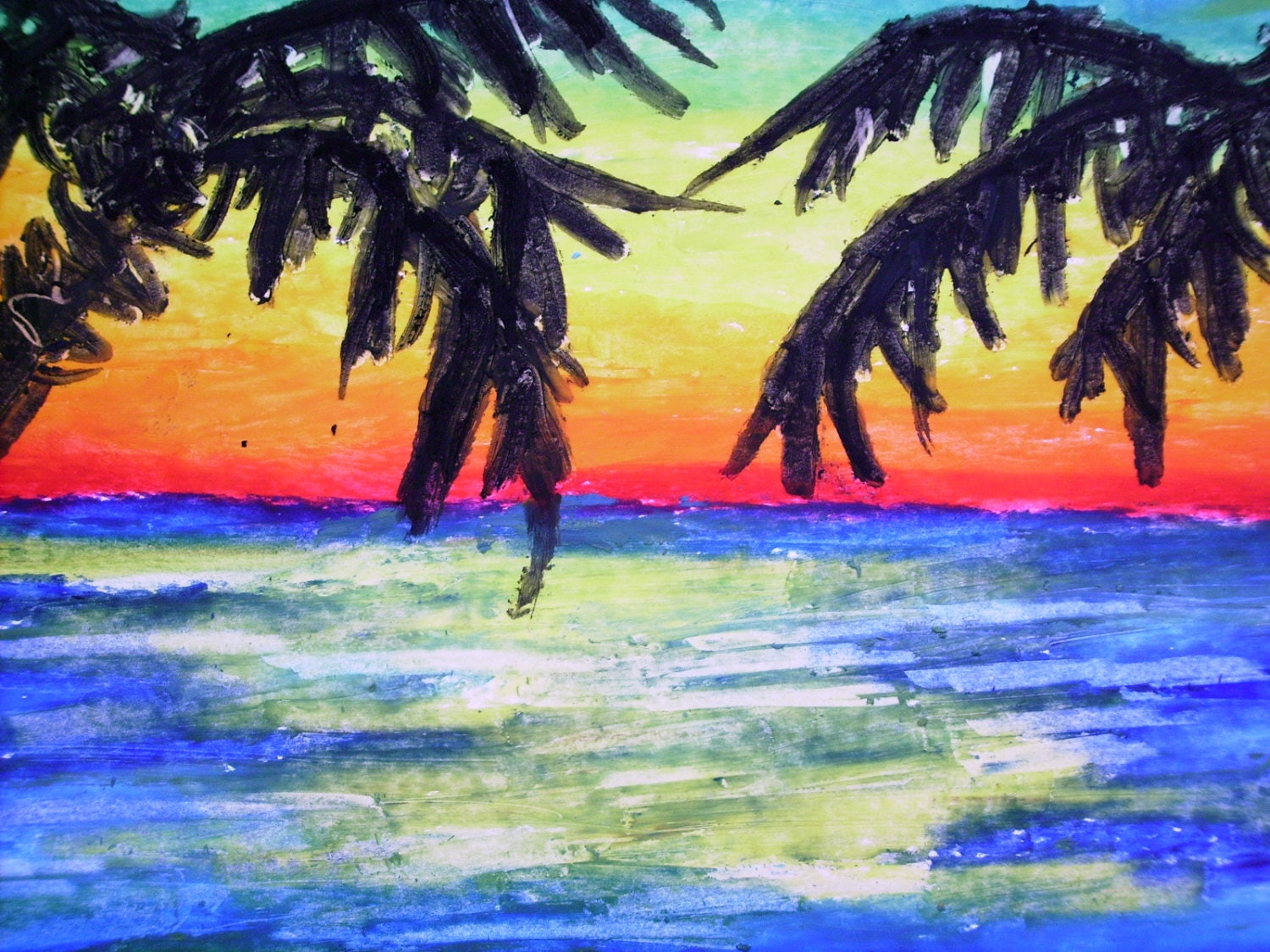 Palms at Sunset 14x17 Beach Landscape Oil Pastel Drawing on Etsy Canada