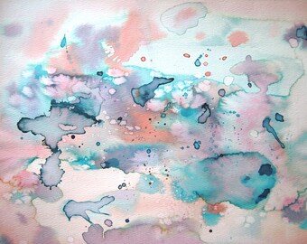 水彩抽象画、小さな抽象画、オリジナル抽象画、オリジナル絵画