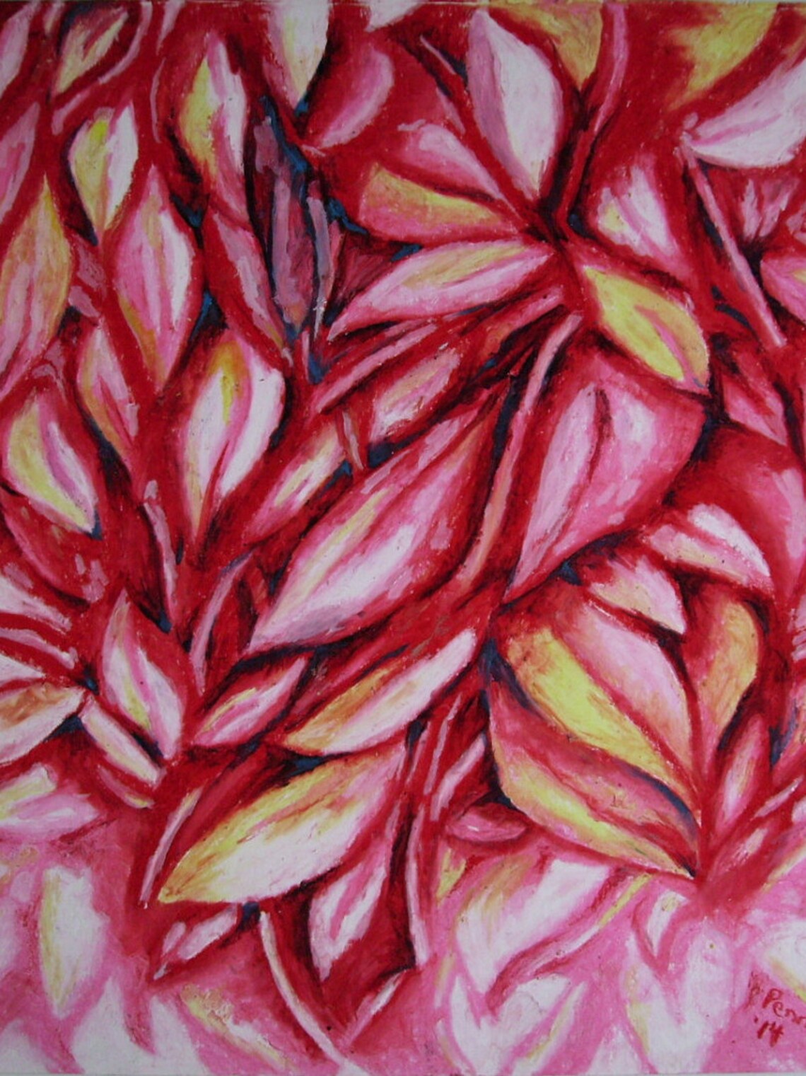 Red Leaves Abstract Oil Pastel Drawing on 14x17 Bristol Etsy
