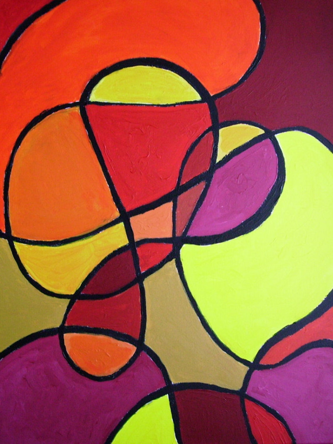 Warm Colors Abstract Acrylic Painting, Original on 24x28 Canvas, Wall