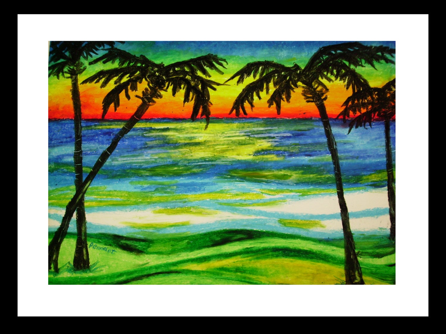 Palms at Sunset 14x17 Beach Landscape Oil Pastel Drawing on Etsy Canada
