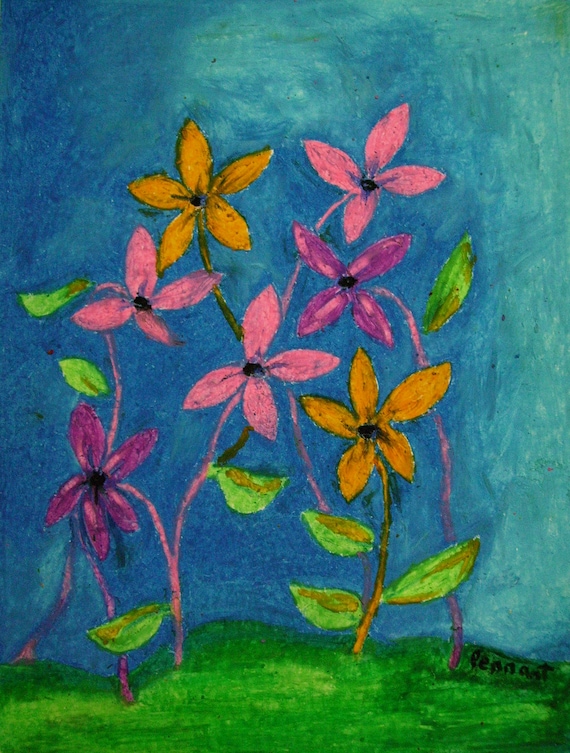 Original Oil Pastel Flower Drawing 