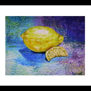 Lemon Drawing, Fruit Drawing, Fruit Art, Kitchen Art, Small Drawing, Oil Pastel Drawing, Oil Pastel Art, Wall Art, Nature Art, Home Decor image 2