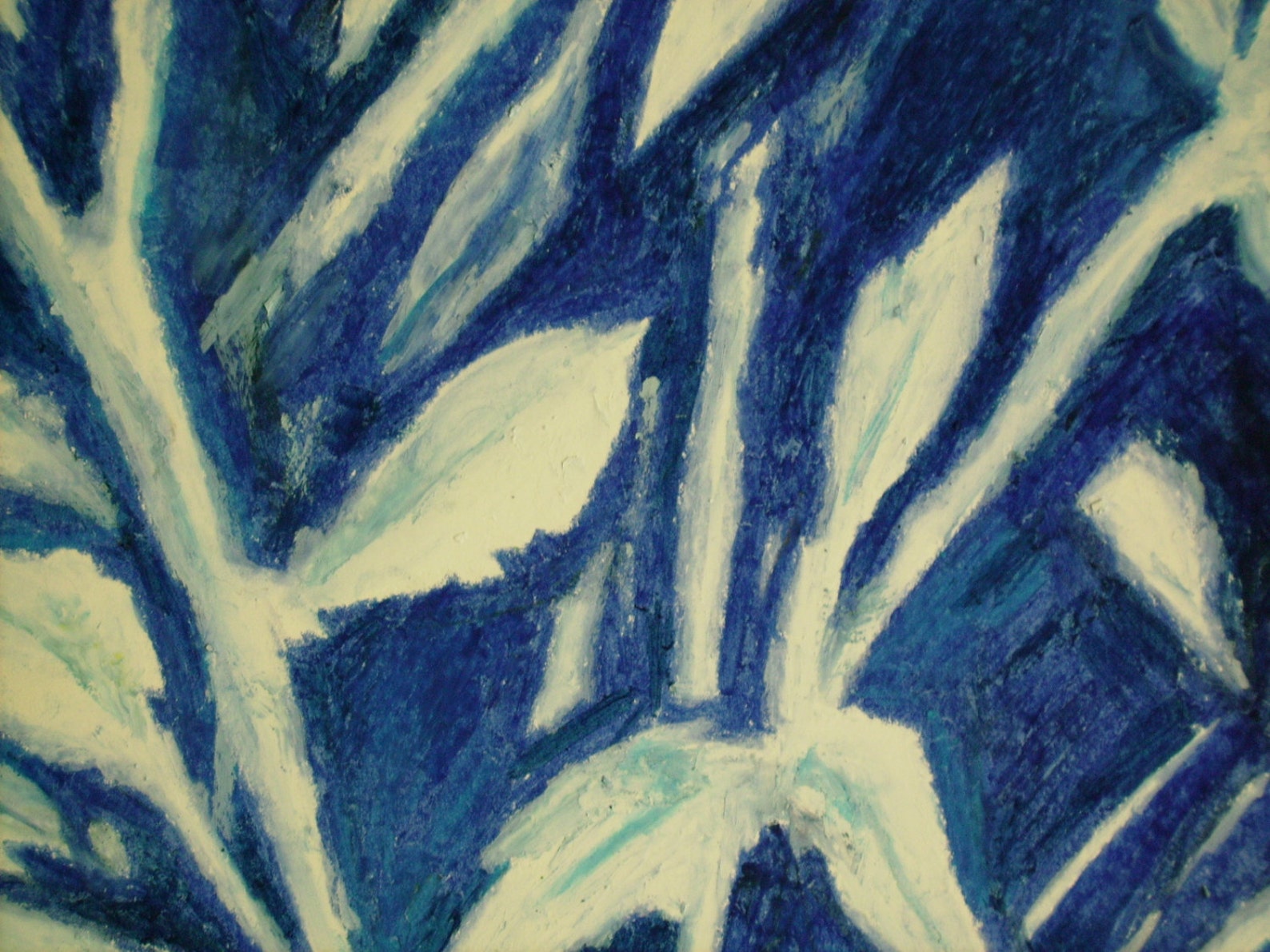 White Plants Oil Pastel Drawing Original Blue and White Etsy