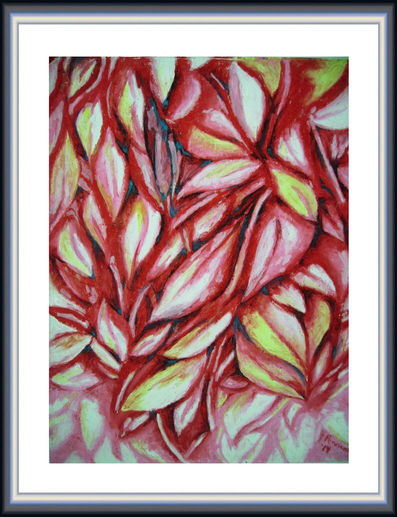 May include: Abstract painting of red and white flower petals. The petals are layered and overlapping, creating a sense of depth and texture. The painting is done in a loose, expressive style.