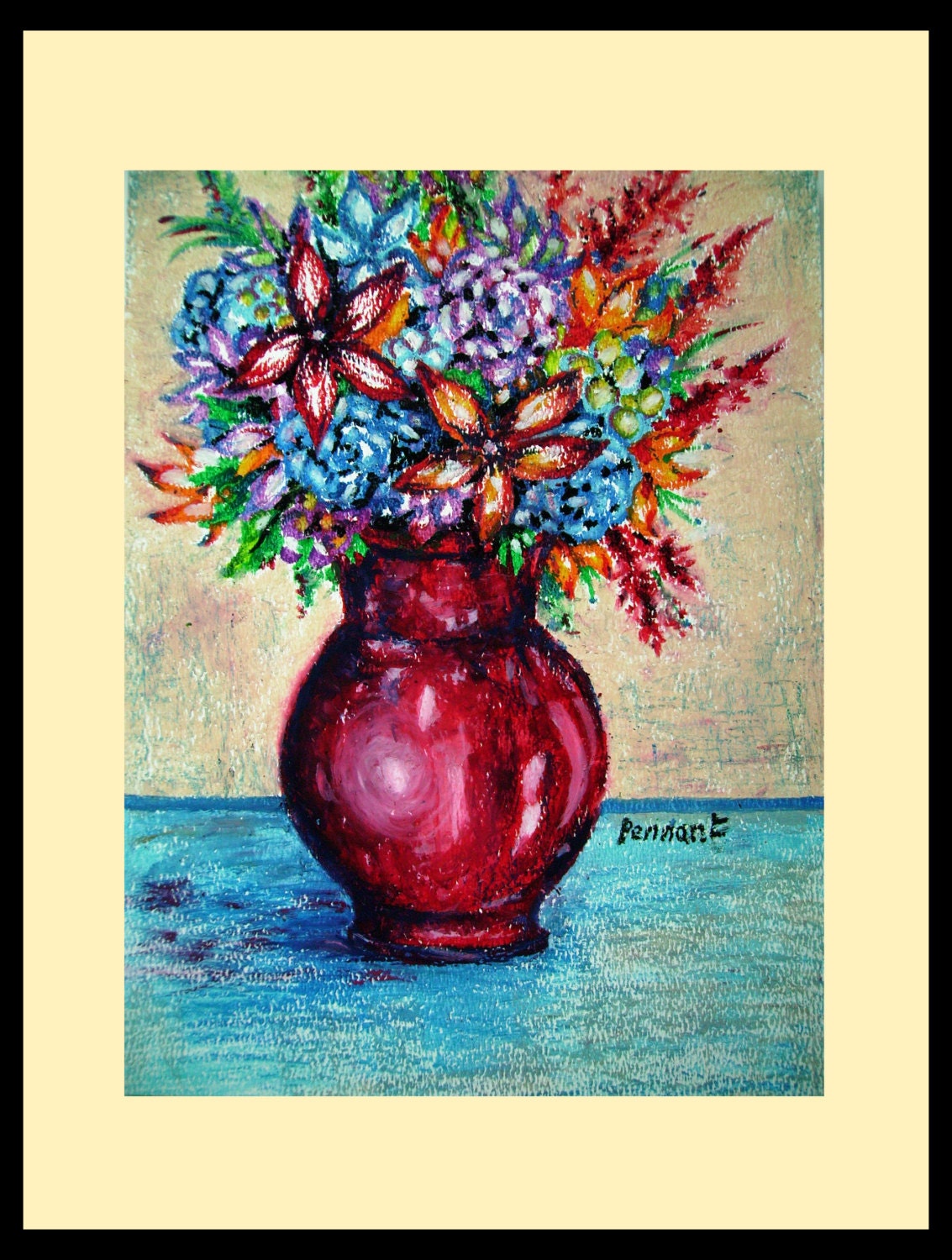 Buy Floral Art Oil Pastel Flowers Colorful Flowers Original Online ...