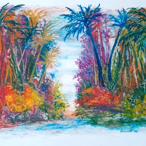 Oil pastel landscape, original oil pastel, colorful art, colorful oil pastel landscape, nature art, wall art, botanical oil pastel art