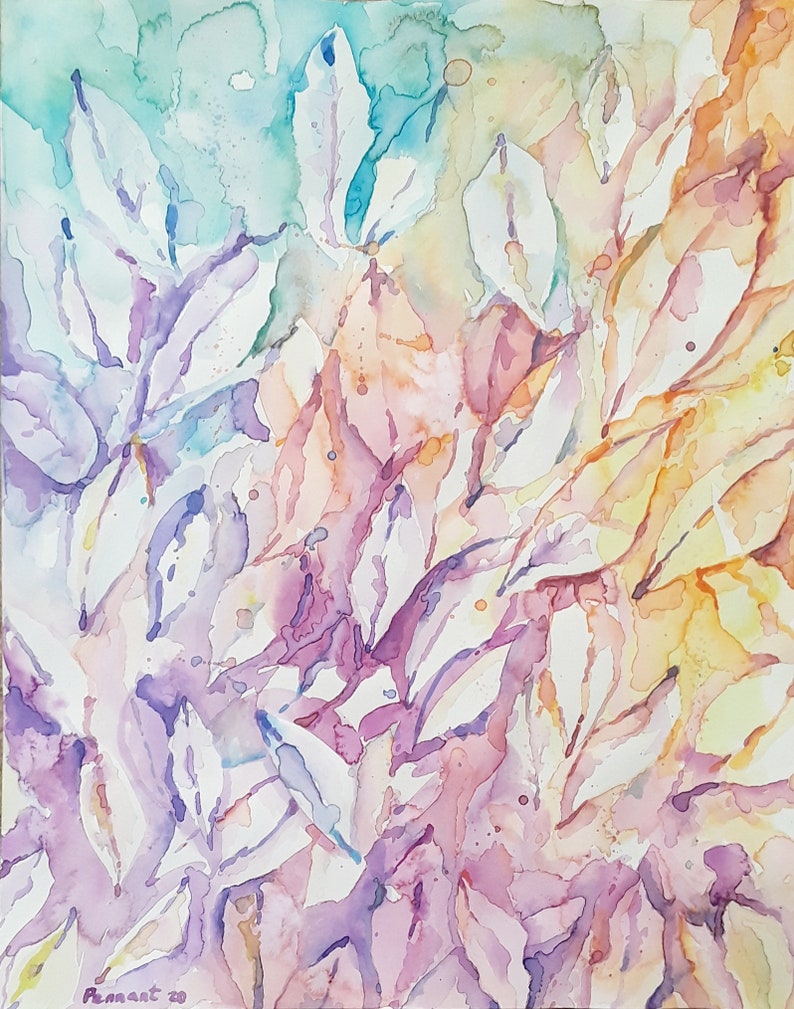 Watercolor Art Watercolor Leaves Bright Leaves Colorful image 1