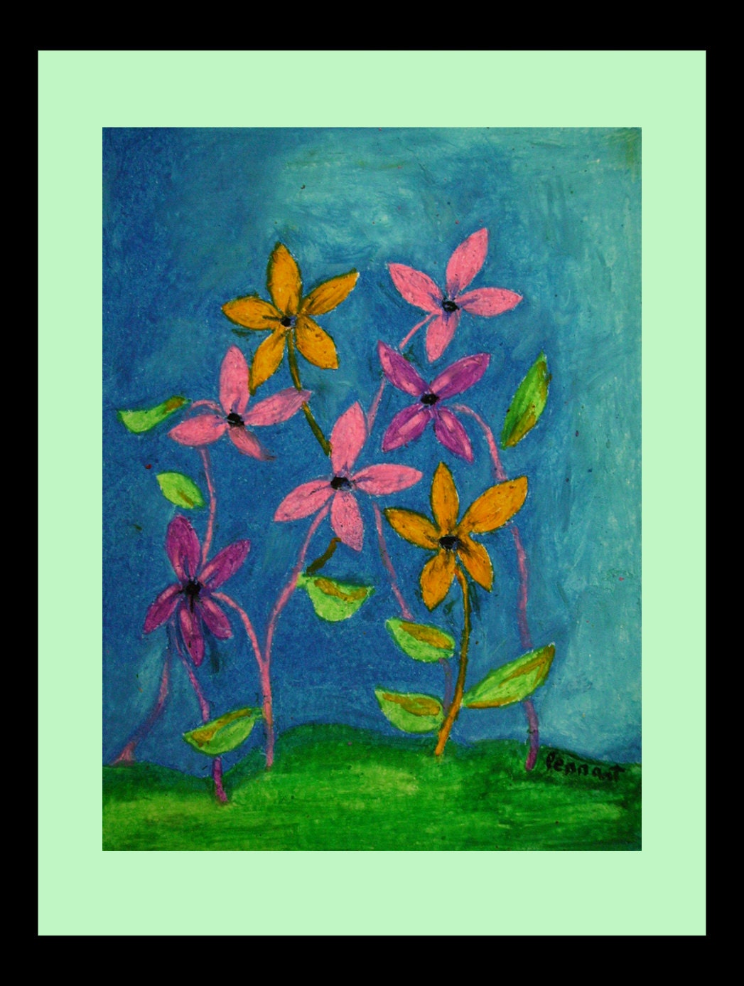 Spring Flowers, Original Oil Pastel Drawing on 9x12 Drawing