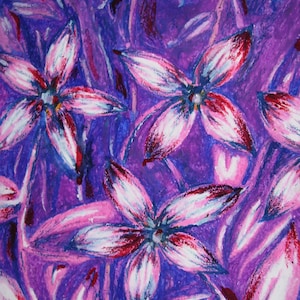 Small Oil Pastel Flower Drawing, Abstract Flowers, Purple Drawing, Floral Art, Wall Decor, Nature Art, Wall Art, Original Oil Pastel Art