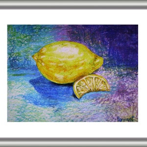 Lemon Drawing, Fruit Drawing, Fruit Art, Kitchen Art, Small Drawing, Oil Pastel Drawing, Oil Pastel Art, Wall Art, Nature Art, Home Decor image 3