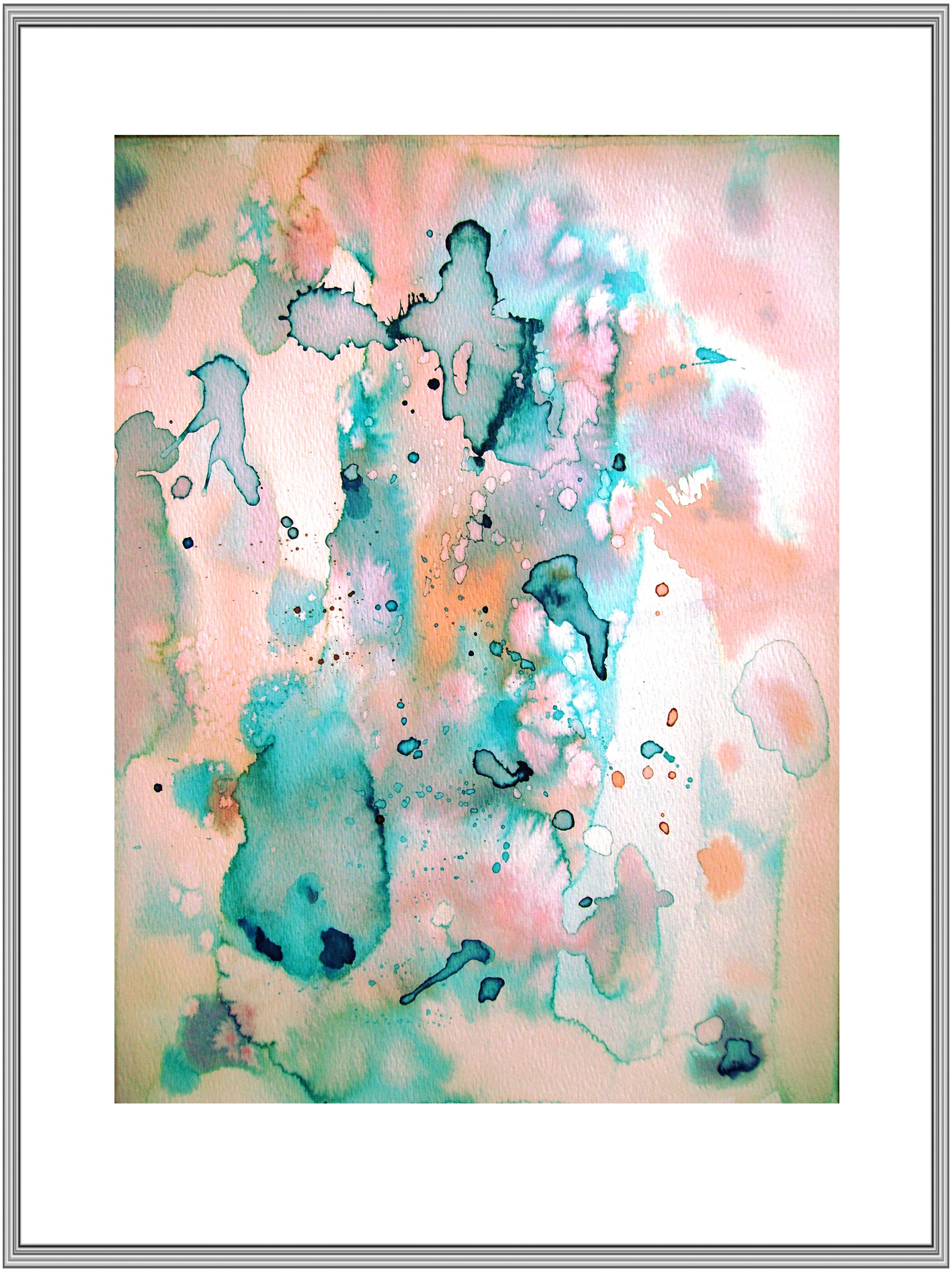 水彩抽象画、小さな抽象画、オリジナル抽象画、オリジナル絵画