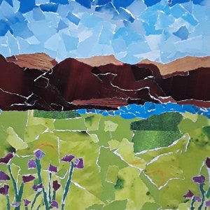 Collage Kunst, Collage Landschaft, Landschaftskunst, Naturkunst, Wohnkultur, Wandkunst, Kleine Landschaften, Berglandschaft, Originallandschaft