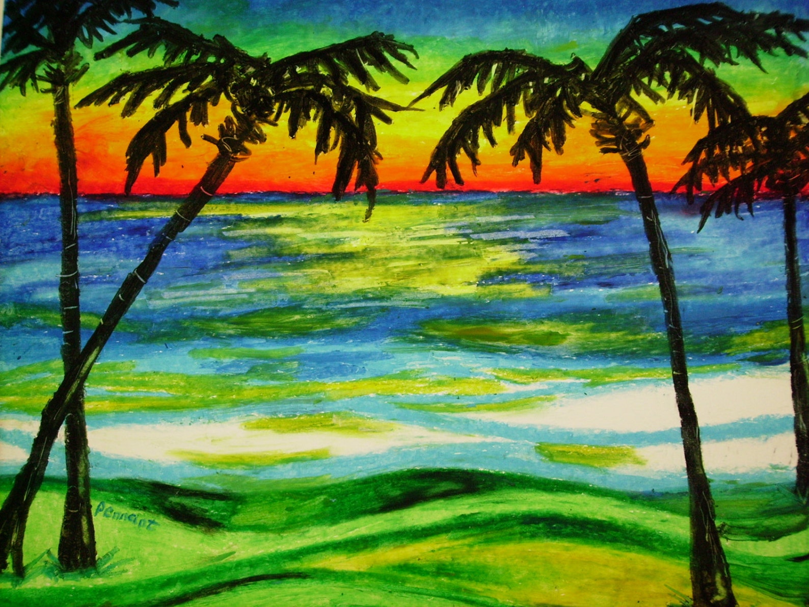 Palms at Sunset 14x17 Beach Landscape Oil Pastel Drawing on Etsy Canada