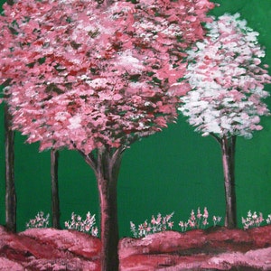 Acrylic Painting, Canvas Art, Spring Landscape, Tree Painting, Pink Trees, Spring Trees, Wall Art, Nature Art, Original Painting, Home Decor
