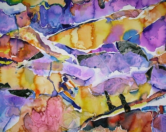 水彩抽象画、小さな抽象画、オリジナル抽象画、オリジナル絵画