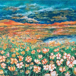 Oil pastel landscape, wall art, nature art, oil pastel art, floral art, floral oil pastel, original art, floral landscape, flower art