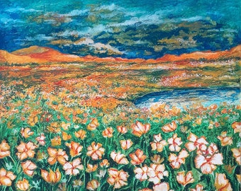 Oil pastel landscape, wall art, nature art, oil pastel art, floral art, floral oil pastel, original art, floral landscape, flower art