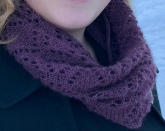 Lace Knit Qiviut Smoke Ring a Circular Scarf, Lupine Purple
