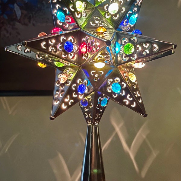 Handmade Tin Star Tree Topper: Multicolored Marbles, Moravian Star