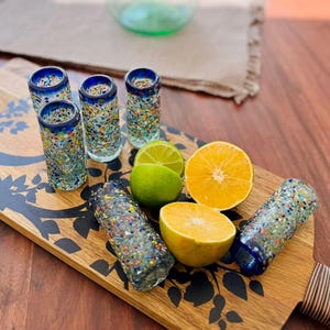 Hand Blown Shot Glasses Set of 6: Tequila Barware, 2 Oz