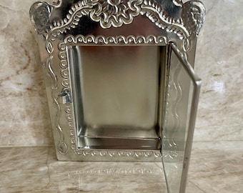 Handmade punched tin nicho altar shine box wall decor.
