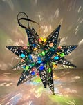Tin punched star light hanging lamp Christmas 12 inches Silver