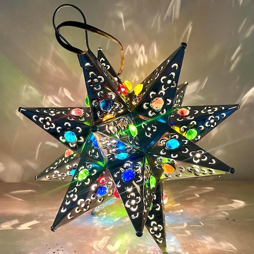 Tin Punched Star Light Hanging Lamp Christmas 12 Inches Silver - Etsy